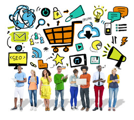 Sticker - Diversity Casual People Online Marketing Digital Concept