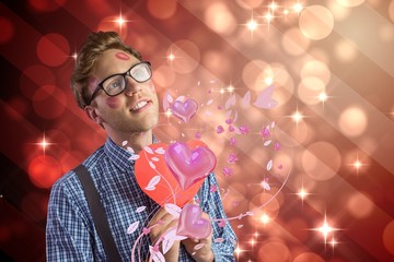 Aufkleber - Composite image of geeky hipster covered in kisses