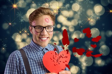 Aufkleber - Composite image of geeky hipster covered in kisses