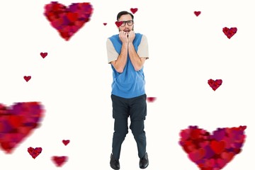 Poster - Composite image of geeky hipster looking nervously at camera