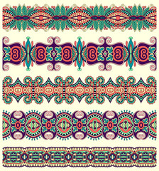 Poster - seamless ethnic floral paisley stripe pattern, border set, ukrai