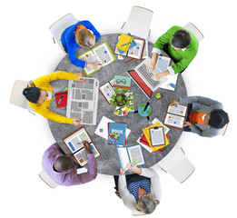 Canvas Print - Aerial View People Teamwork Working Studying Concept