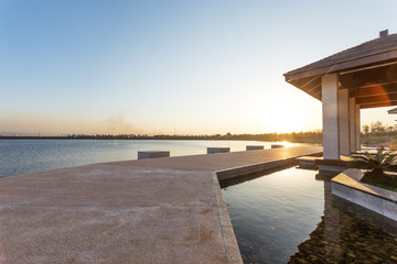 Wall Mural - sunset skyline near resort lakeside