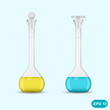 Chemical volumetric flasks with colored solution