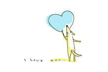Yellow Dog Drawing Big Blue Heart On Valentine's Day