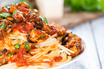 Canvas Print - Spaghetti with Mussels