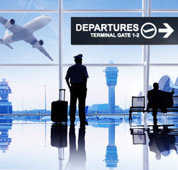 Poster - Captain Waiting Flight Departures Terminal Gate Concept