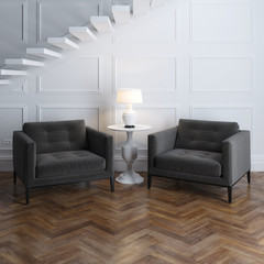 Wall Mural - Stylish classic armchairs in luxury interior with stairs