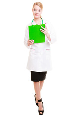 Wall Mural - Woman doctor in lab coat with stethoscope. Medical