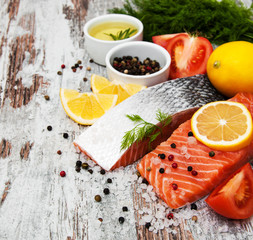 Wall Mural - portions of fresh salmon fillet