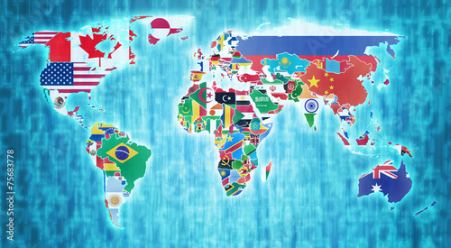 Plakat na zamówienie national flags on world map
