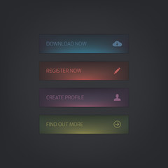 Wall Mural - dark glow effect web buttons in four soft, subtle colours.