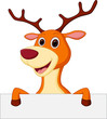 happy deer cartoon with blank sign