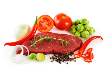 Wall Mural - meat and vegetables isolated on white background