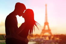 Romantic Lovers With Eiffel Tower