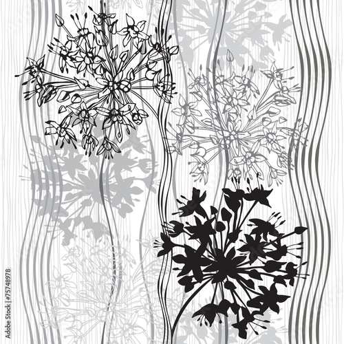 Nowoczesny obraz na płótnie Monochrome seamless pattern of abstract flowers. Hand-drawn flor