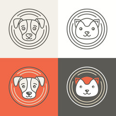 Wall Mural - Vector dog and cat icons and logos