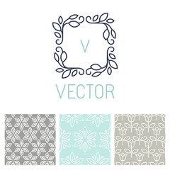 Aufkleber - Vector set of floral border and seamless patterns