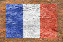 Flag Of France Painted Over Brick Wall
