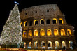 Coliseum and Christmas Tree in Rome, Italy