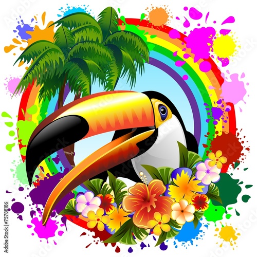 Toucan on Rainbow Tropical Frame