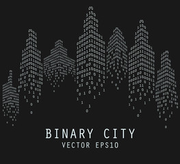 Wall Mural - Binary code in form of futuristic city, vector