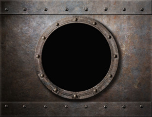 Wall Mural - submarine armoured porthole or window metal background