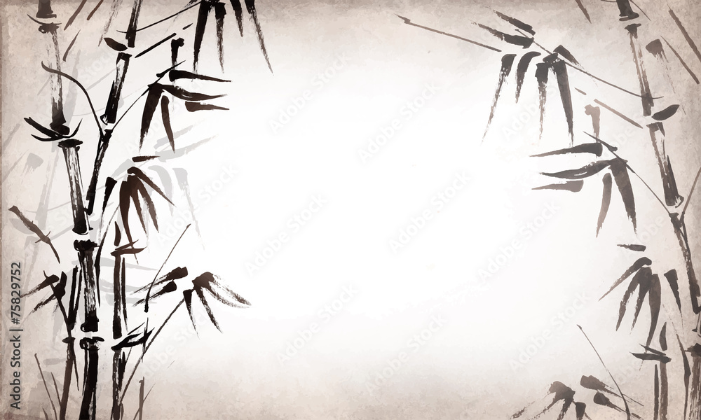 bamboo painted on textural grunge  horizontal background. Vector - obrazy, fototapety, plakaty 