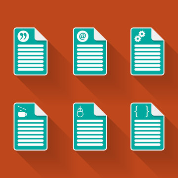 Set of six document icon with symbols