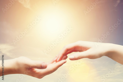 Fotografia, Obraz Soft, gentle touch of man and woman. Sunny sky, vintage mood