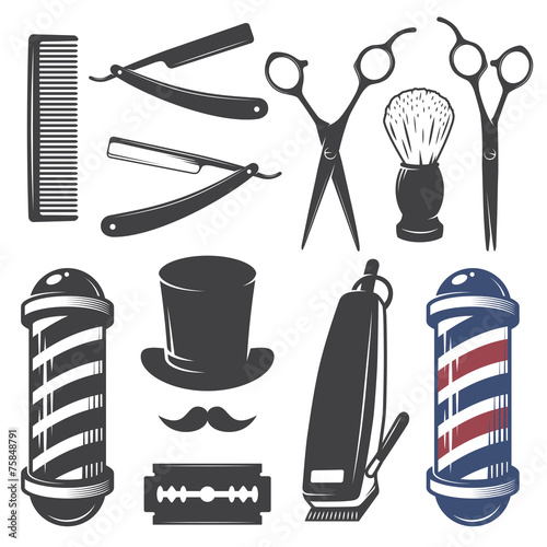 Cuadros en Lienzo Conjunto de elementos vintage barber shop.