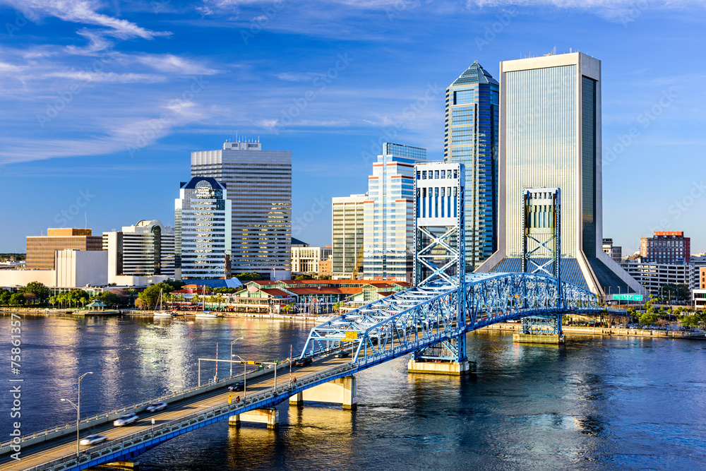 Jacksonville, Florida, USA City Skyline - obrazy, fototapety, plakaty 