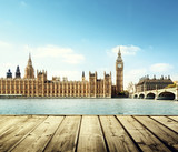 Fototapeta Londyn - Big Ben in London and wooden platform
