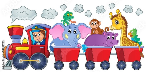 Naklejka na drzwi Train with happy animals