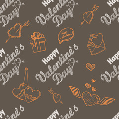 Poster - 14th February seamless pattern. Happy Valentine`s Day elements