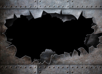 Wall Mural - hole in metal armor steam punk background