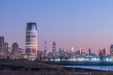 Canvas Print - jersey city and new york city with manhattan skyline over hudso