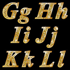 Poster - Golden metallic shiny letters G, H, I, J, K, L