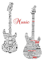 Poster - Classic guitars with words and musical notes