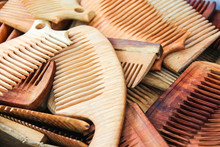Lots Of Hand Made Wooden Comb Closeup