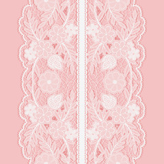 Wall Mural - White lace seamless pattern of broad vertical floral tape.