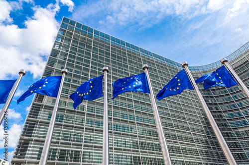 Fotografía European flags in Brussels