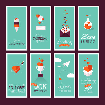 Set of modern flat design Valentines day greeting cards