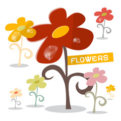 Sticker - Vector Flowers Set with Rain Drops