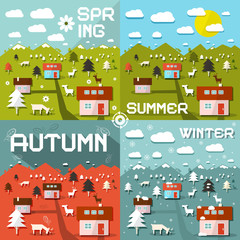 Poster - Four Seasons Vector Illustration