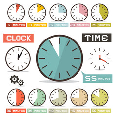 Poster - Clock Vector Set in Flat Design Style