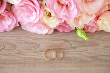 Vintage Wedding  Background With Gold Rings And Beautiful Flower