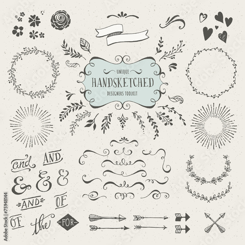 Fotografía set of more than 60 hand-sketched design elements