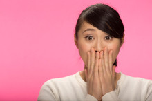 Young Asian Woman Surprised Face Reaction