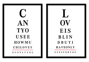 eye chart pictures with love messages, vector